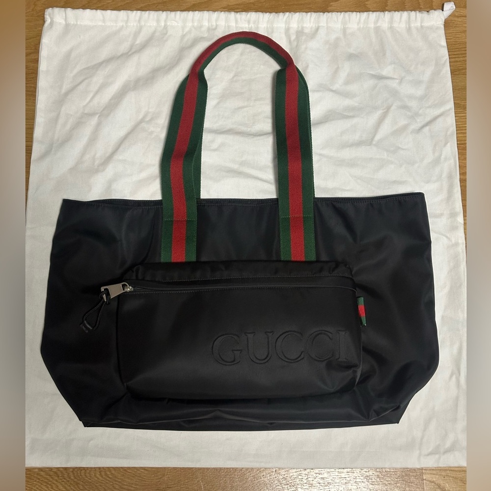 💯%Authentic! Brand New! Gucci LARGE TOTE BAG WITH GUCCI LOGO in Black